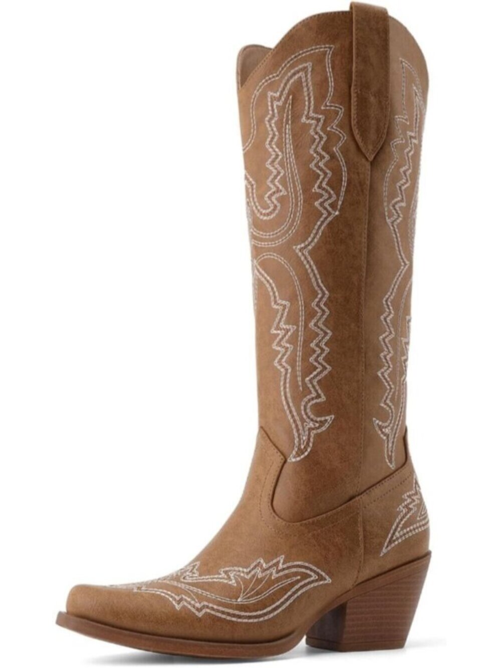 Womens Brown Western Retro Embroidered Knee High Narrow Comfortable Cowgirl Boot